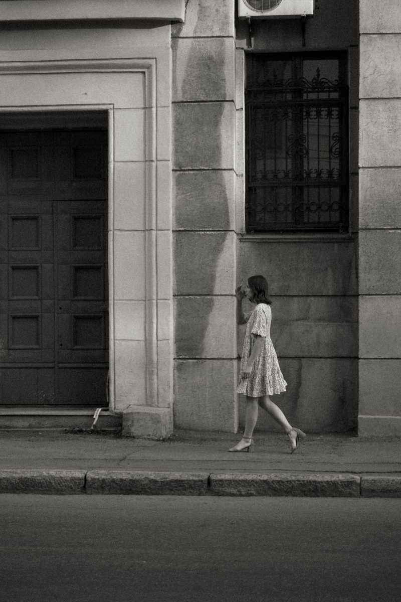 Woman on sidewalk